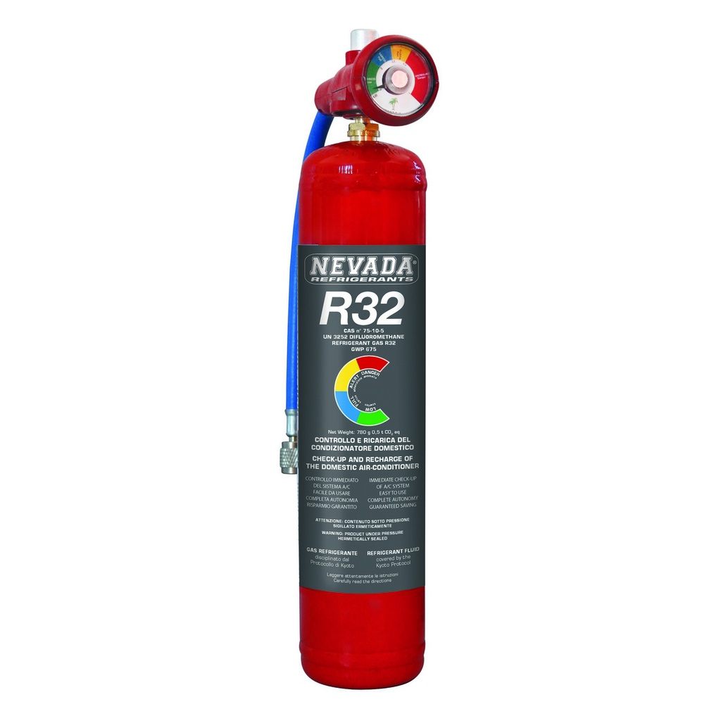 Bomboletta gas refrigerante R32 con manometro - 780 gr.