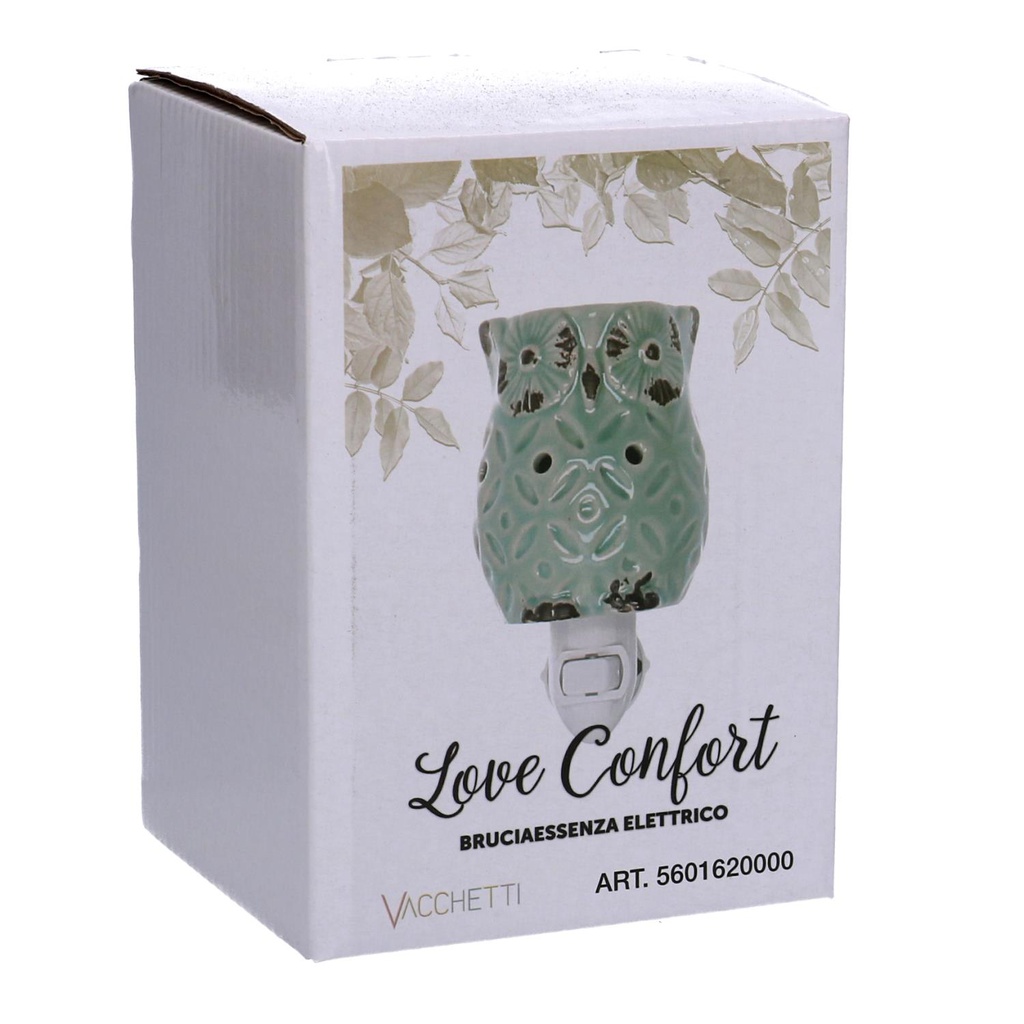 Bruciaessenze plug ceramica gufo verde cm 7