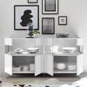 (3c) Madia 4 ante bianco lucido con inserto in vetro 184x50xh.101 cm(KORTEN4BI)