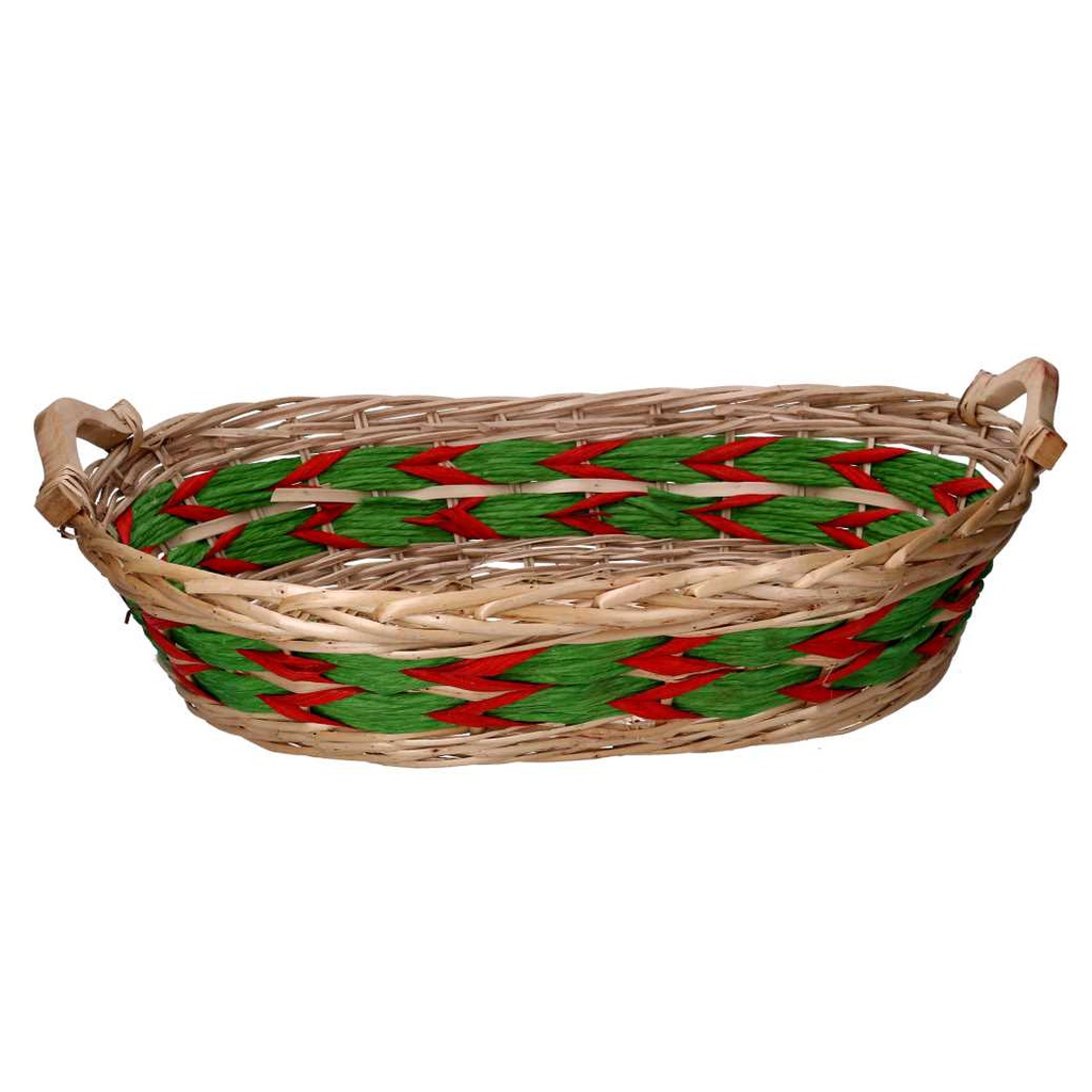 Cesta vimini intreccio verde rosso naturale ovale cm55x43h13