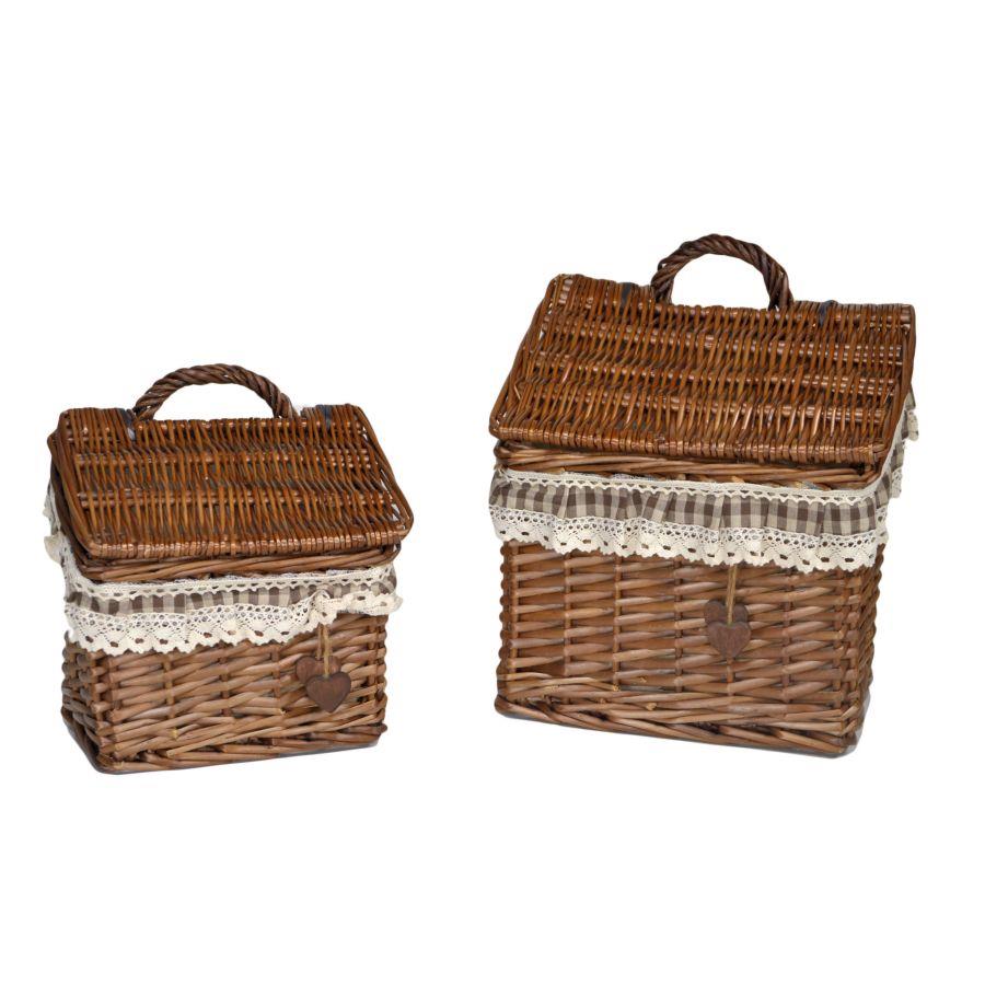 Cesta pensile vimini 1-2 stoffa quadretti noce rettangolare cm27x19h29-22