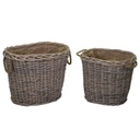 Cesta portalegna vimini con manici 1-2 foderata juta naturale ovale cm 57x46h46