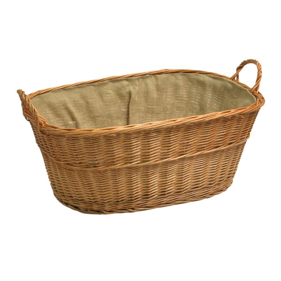 Cesta portalegna vimini europeo 2^ misura c/fodera juta ovale cm 73x48h30/36