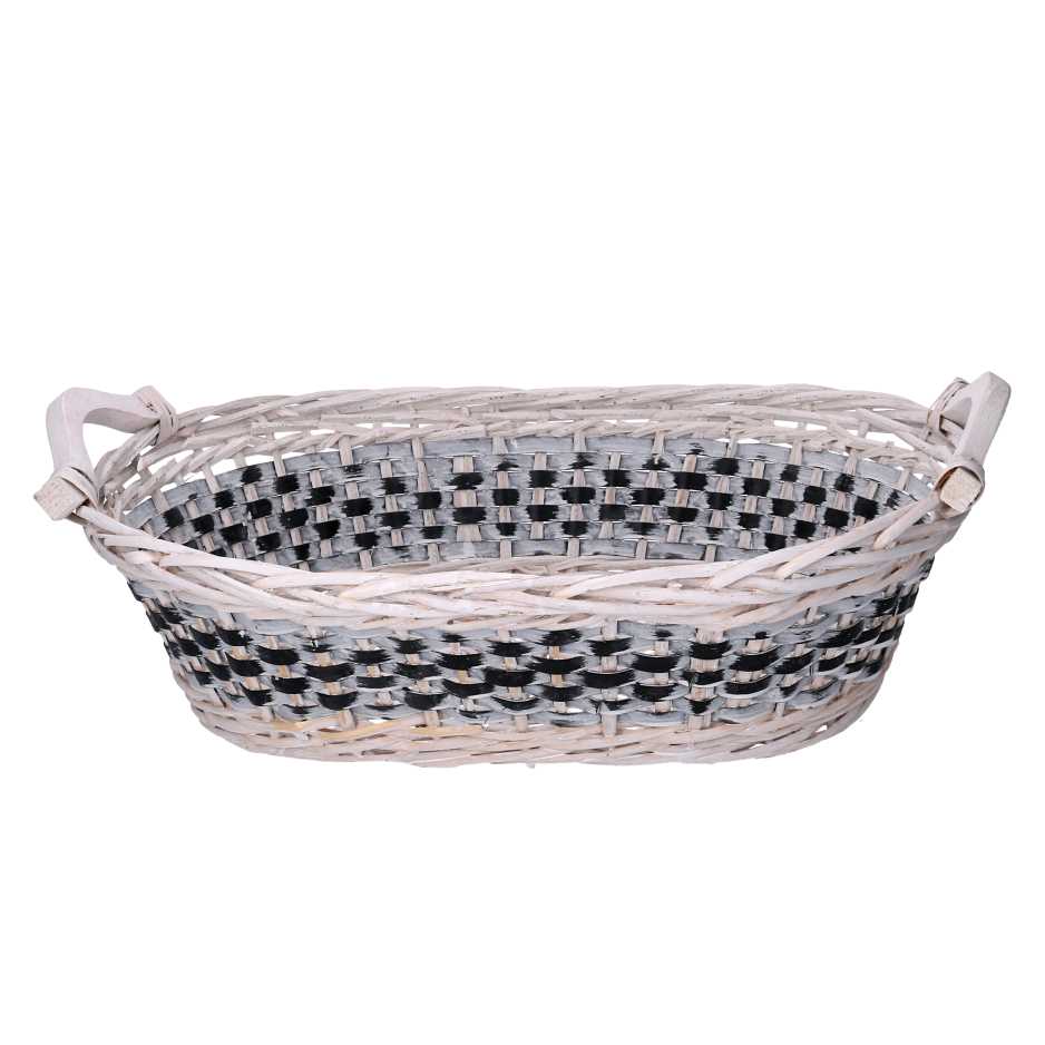 Cesta vimini intreccio azzurro bianco ovale cm67/75x42h12