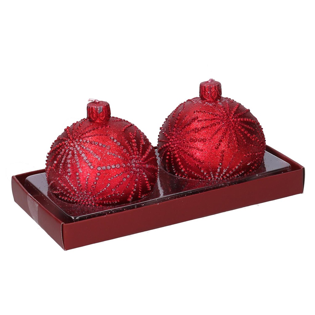 Confezione 2 pezzi candela paraffina sfera rosso cm ø7,5h7,5