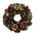 Coroncina innevata con bacche e fiori verde cm ø30h7,5