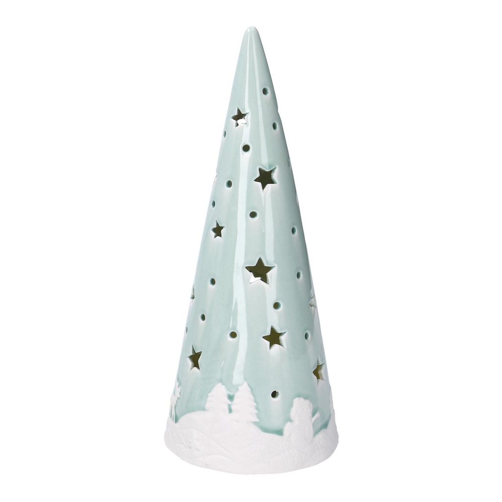 Albero ceramica disegno slitta con led verde acqua cm ø12h26