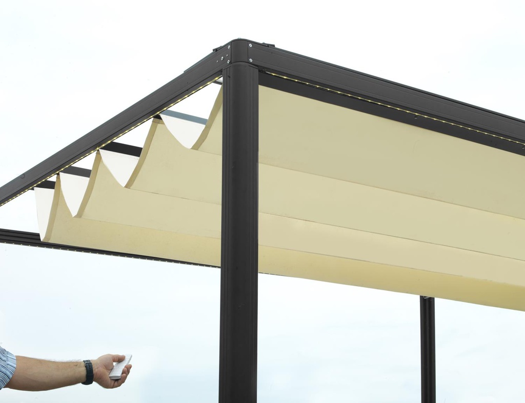 Gazebo pergola alluminio Milwaukee nero c-telo elettrico 3x3x2,5h m