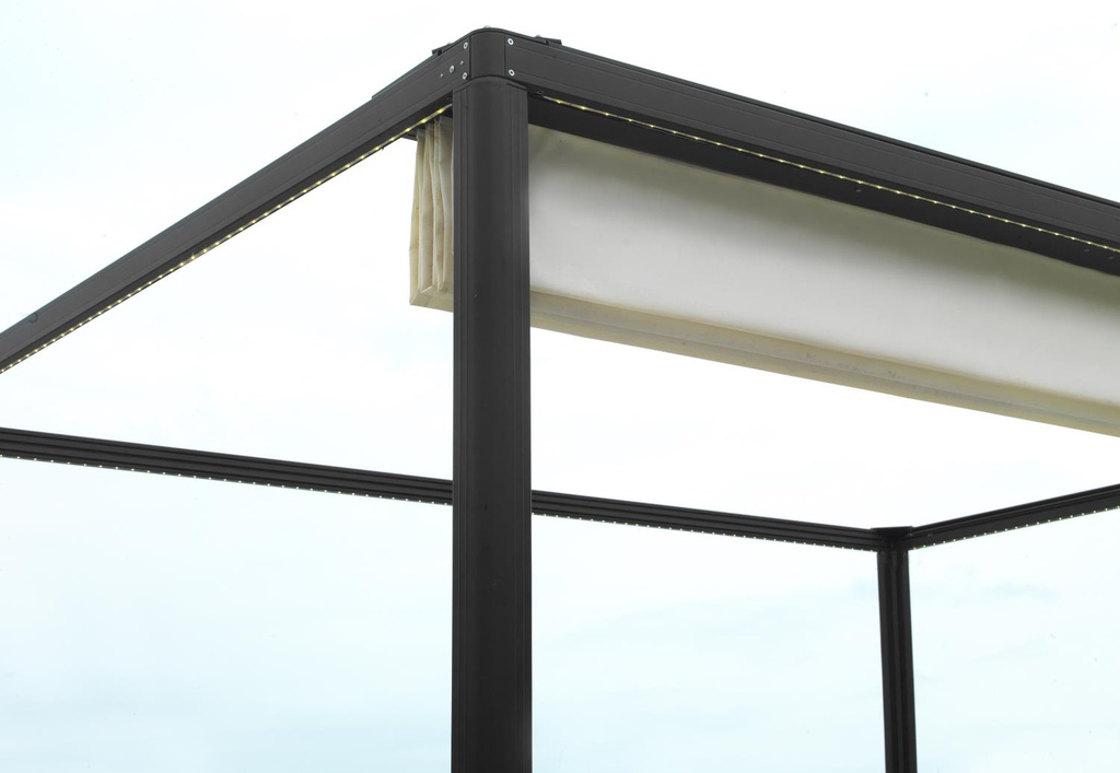 Gazebo pergola alluminio Milwaukee nero c-telo elettrico 3x3x2,5h m