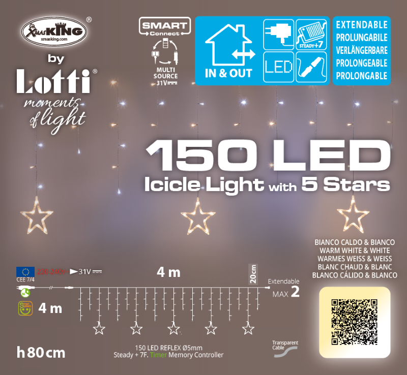Ice Light Stelle 150 LED 400x80cm bianco caldo
