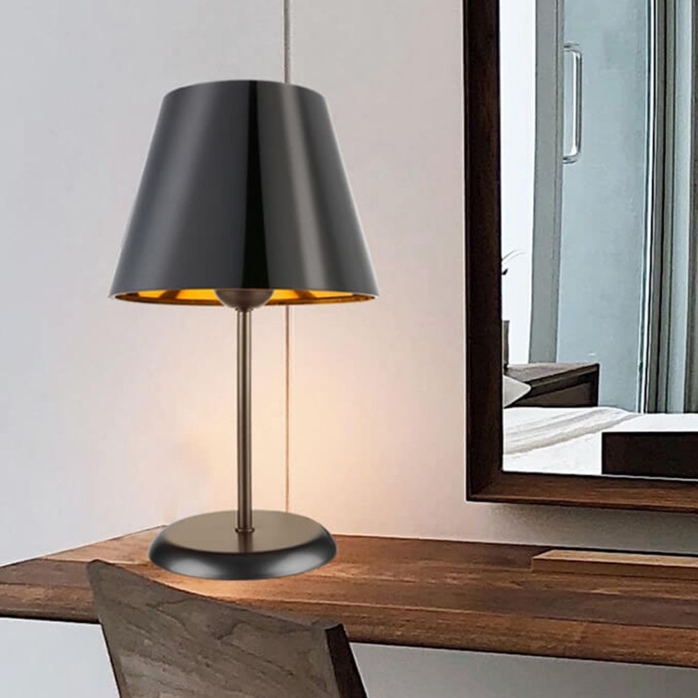Lampada da tavolo Verda ASZ1212 in metallo e paralume tessuto nero