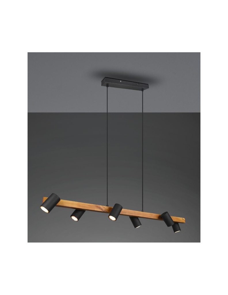 Lampadario Isola Legno 6 Spot Neri Cilindrici Orientabili Marley Trio Lighting
