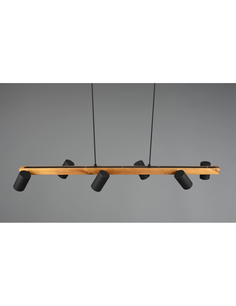 Lampadario Isola Legno 6 Spot Neri Cilindrici Orientabili Marley Trio Lighting