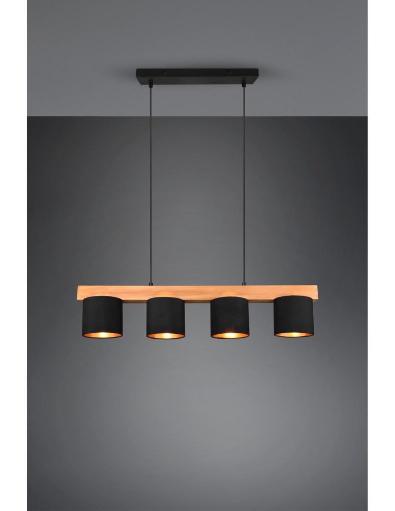 Lampadario Lineare Legno 4 Paralumi Nero Cameron Trio Lighting