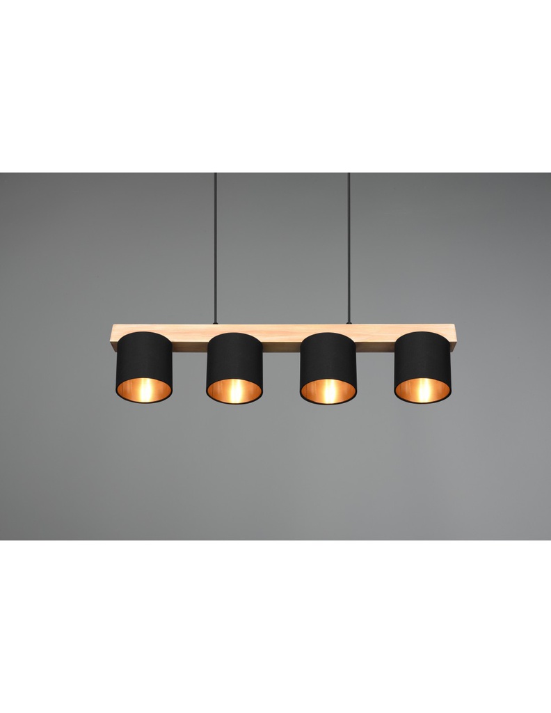 Lampadario Lineare Legno 4 Paralumi Nero Cameron Trio Lighting