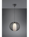 Lampadario Sospensione Diffusore Gabbia Tonda Metallica Nero Con Vetro Opale Filo Trio Lighting