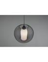 Lampadario Sospensione Diffusore Gabbia Tonda Metallica Nero Con Vetro Opale Filo Trio Lighting