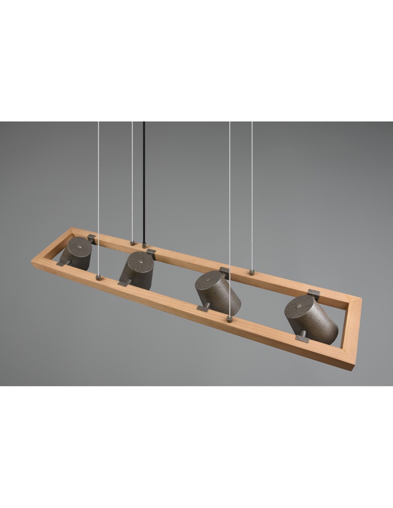 Lampadario Sospensione Rettangolare 4 Spot Orientabili Legno E Metallo Nichel Bell Trio Lighting