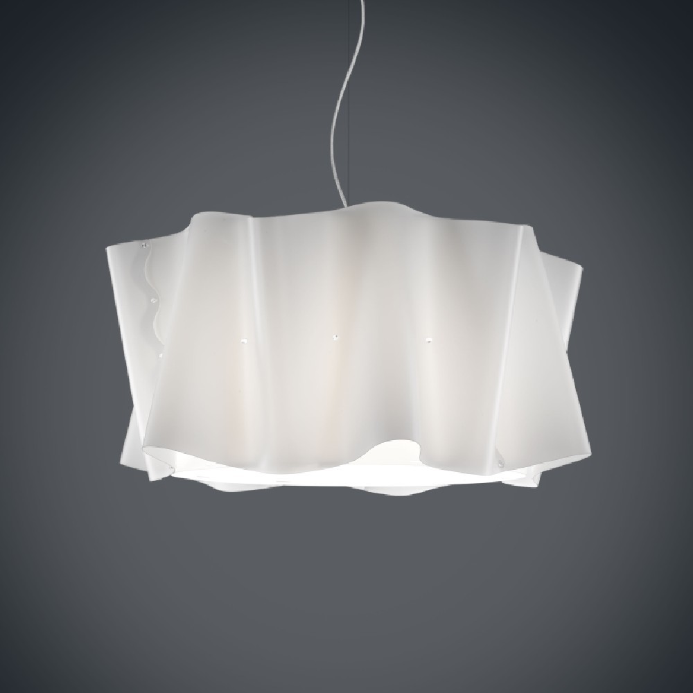 Lampadario a Sospensione 5 luci Bianco in Metallo cromato Cm. 60 x 32 h