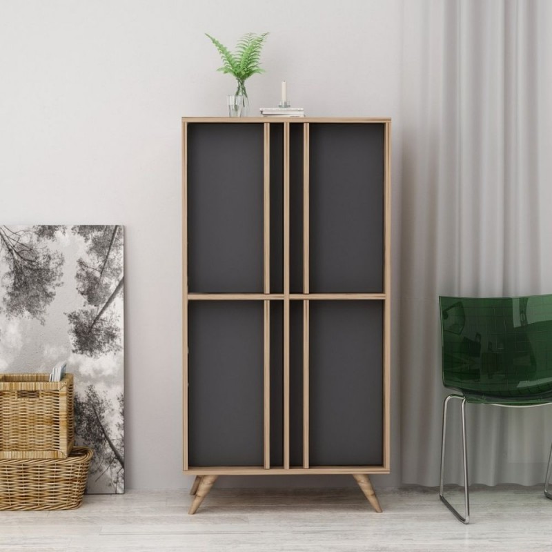 (2c) Credenza alta 4 ante antracite noce 72x35x139h cm