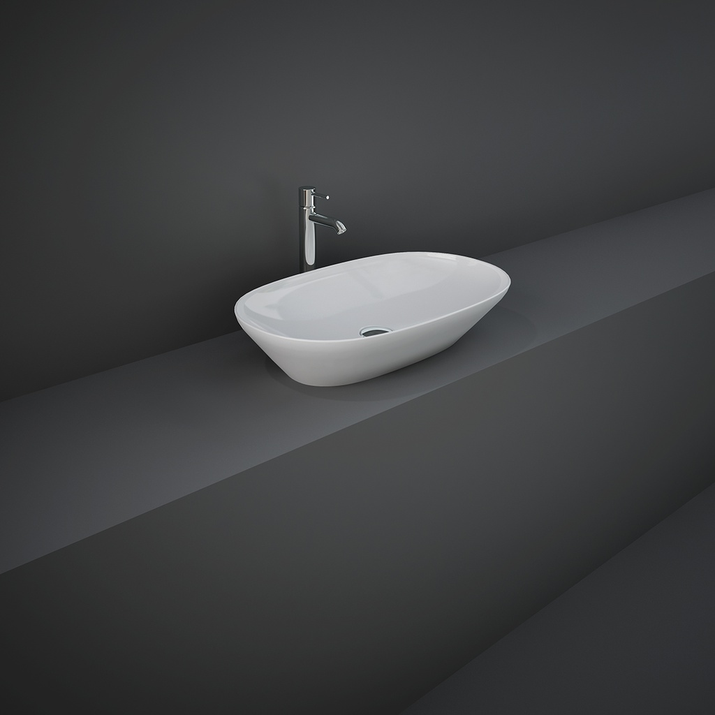 Lavabo ovale allungato da appoggio, bianco