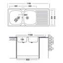 Lavello cucina due vasche acciaio da incasso gocciolatoio a dx 50x116 cm(N138DX35)