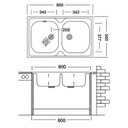 Lavello da cucina due vasche in acciaio inox da appoggio 50x80 cm