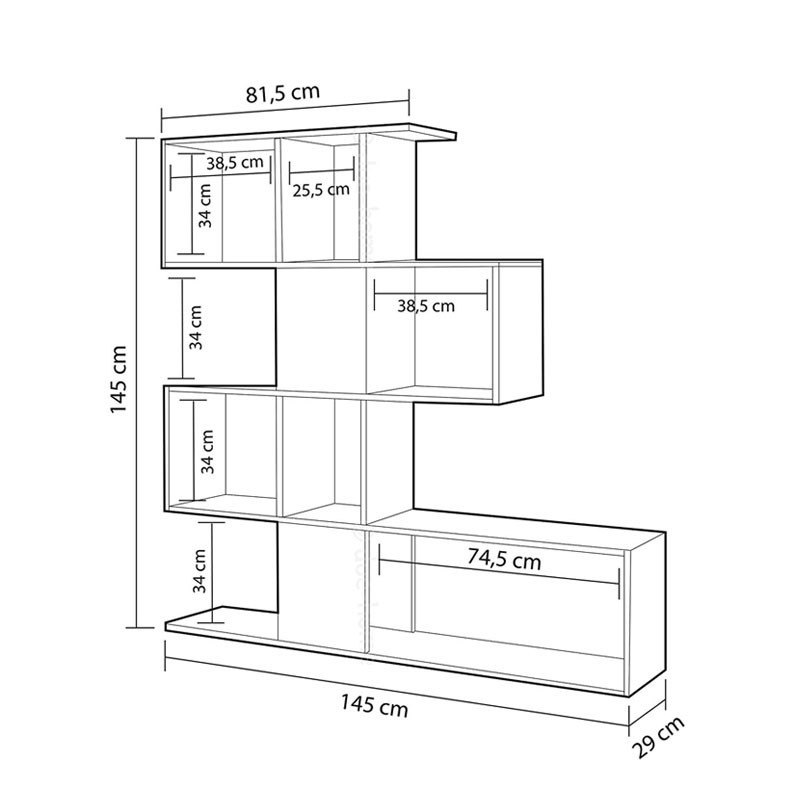 Libreria scaffale 4 livelli 9 scomparti bianco e rovere 145x29xh.145 cm(D2306KTL145M011)