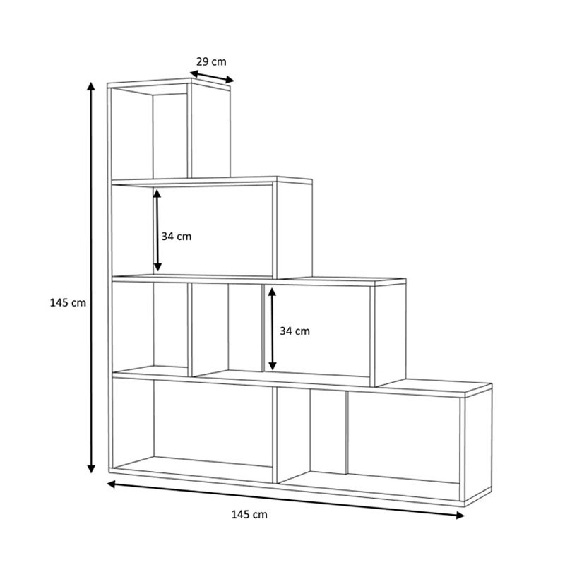Libreria scaffale a scala 6 scomparti rovere 145x29xh.145 cm