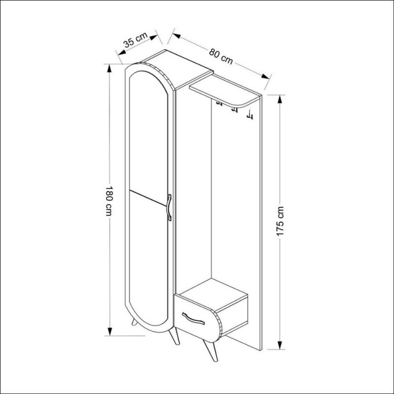 (2c) Ingresso noce con anta a specchio e cassetto Kerry   80x35xh.180 cm