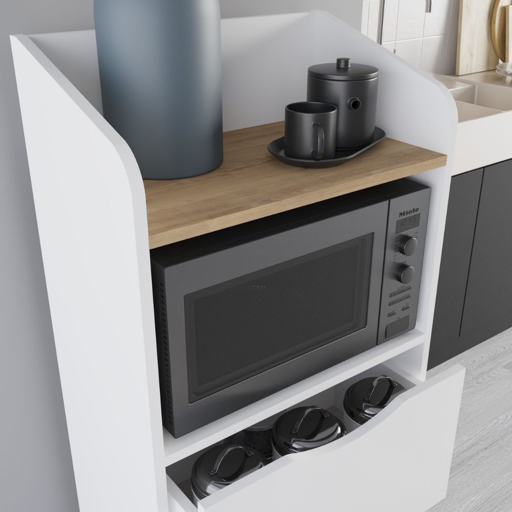 Mobile multiuso con cassetti bianchi e ripiano rovere L 60 x P 36 x H 136 cm