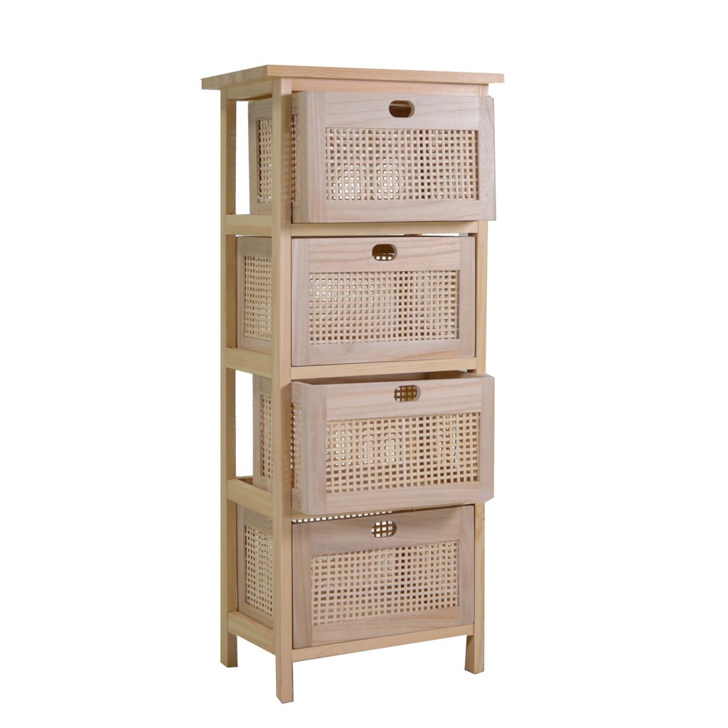 Mobiletto legno kate 4 cassetti naturale rettangolare cm 39,5 x 27,5 x h 92,5