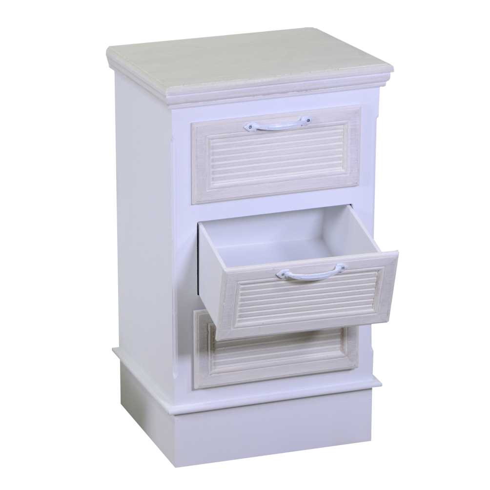 Mobiletto legno liverpool 3 cassetti bianco cm 37x30h64