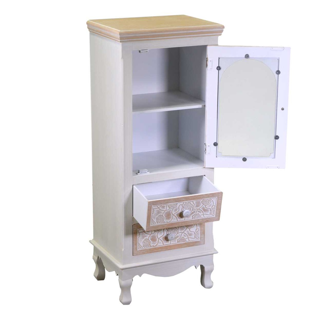 Mobiletto legno vetrina andorra 1 anta vetro + 2 cassetti cm 40x30h100