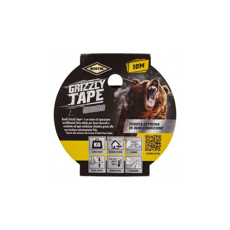 Nastro adesivo Bostik Grizzly grigio da 25 metri per 50 millimetri.