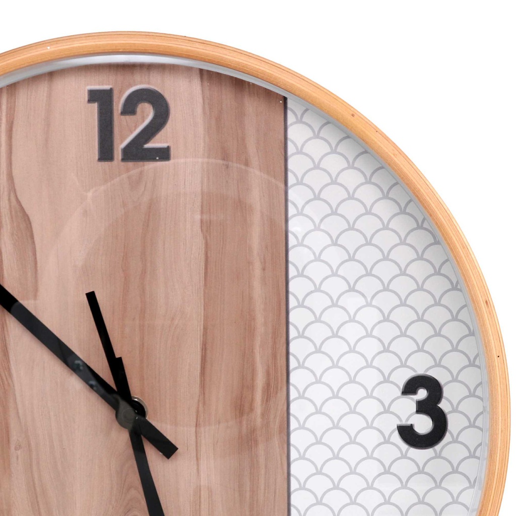 Orologio legno naturale e bianco tondo cm ø32h4