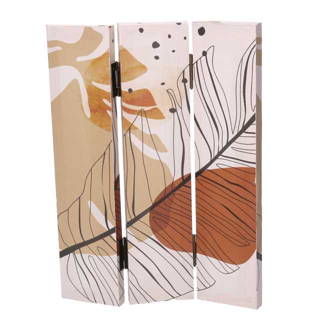 Paravento stampa foglie beige arancione3 ante rettangolare cm 120,6x2,5xh180,6x2,5xh180