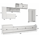Parete attrezzata quattro ribalte sei pensili Bianco Rovere DOMINO 280x35x h 40-50 cm