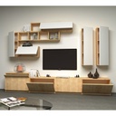 Parete attrezzata quattro ribalte sei pensili Bianco Rovere DOMINO 280x35x h 40-50 cm