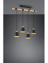 Lampadario Barra Legno 4 Paralumi Nero Oro Harris Trio Lighting