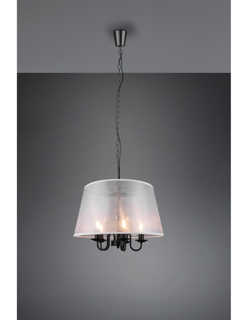 Lampadario Salone Paralume Organza 5 Luci Bianco Cima Trio Lighting
