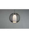 Lampadario Sospensione Diffusore Gabbia Tonda Metallica Nero Con Vetro Opale Filo Trio Lighting