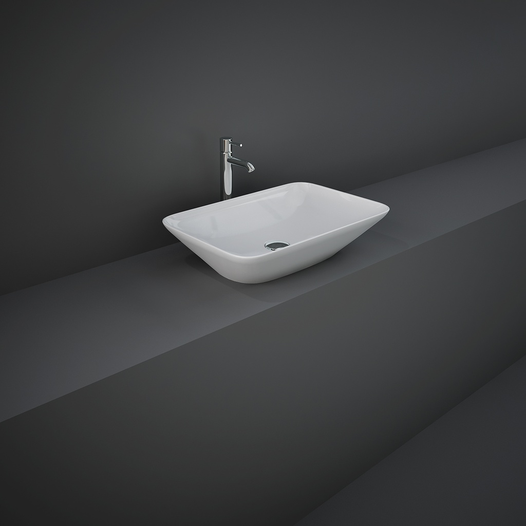 Lavabo rettangolare da appoggio senza foro - 55x36 cm, bianco