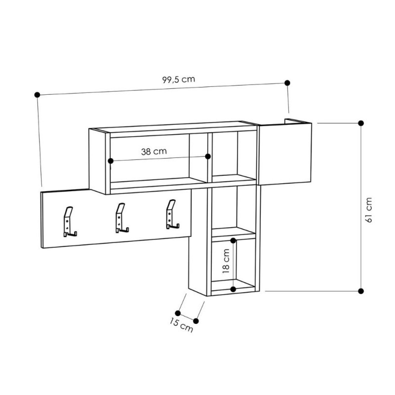 Appendiabiti da parete antracite e rovere Game  99.5x15xh61 cm(GAMEANTRACITE)