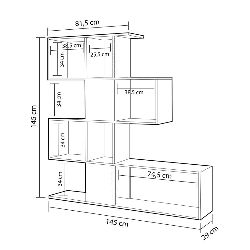 Libreria scaffale 4 livelli 9 scomparti bianco grigio 145x29xh.145 cm