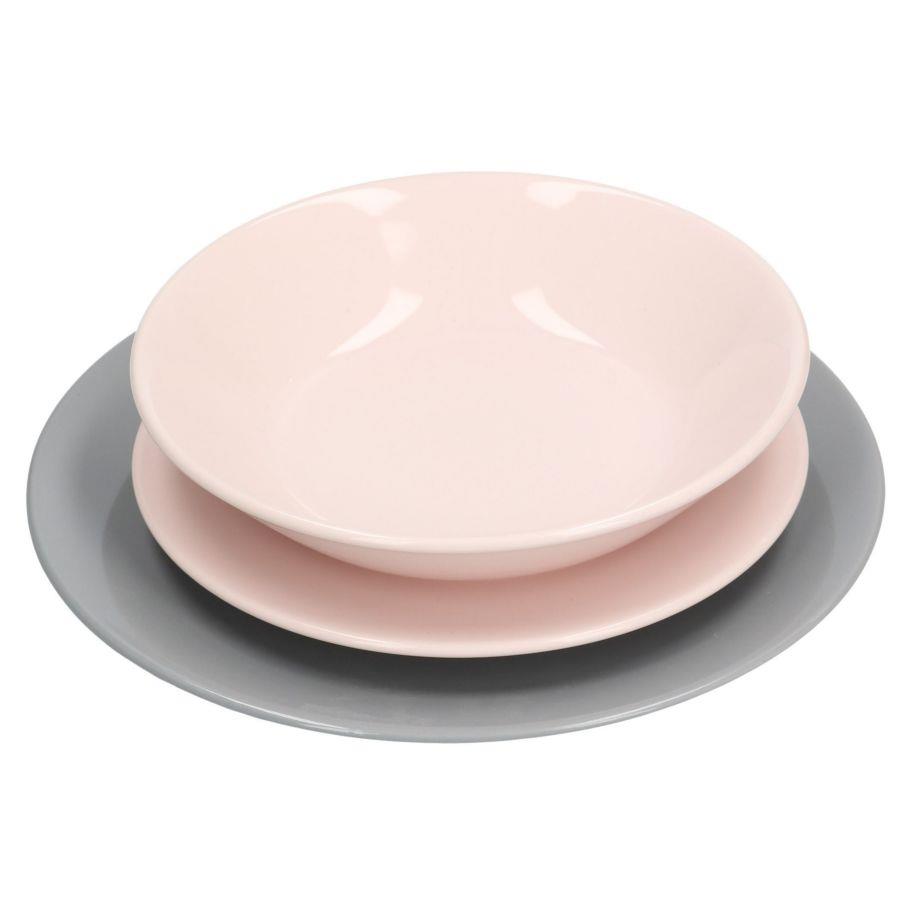 Piatto servizio 18 pz grigio/rosa cm27xh26x27