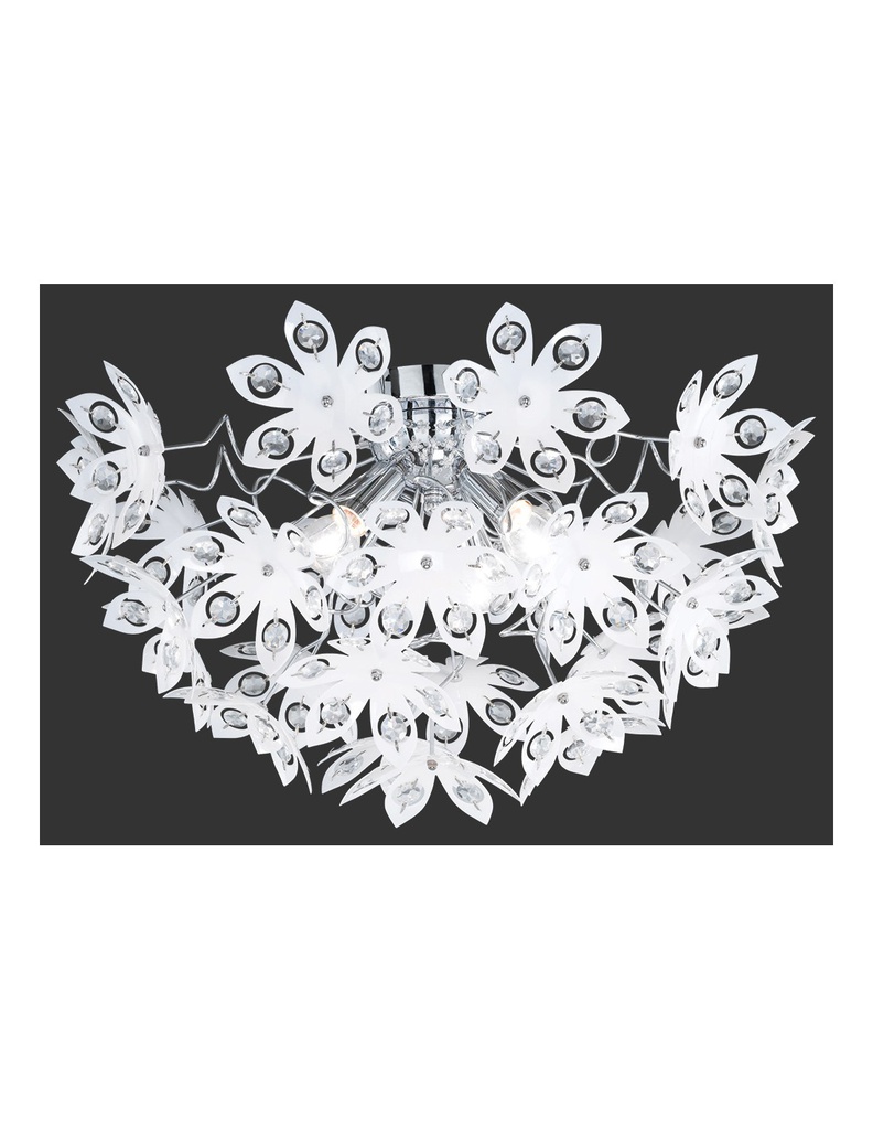 Plafoniera Blowball 3 Luci Cromo Fiori Bianchi Ø55 cm Trio Lighting