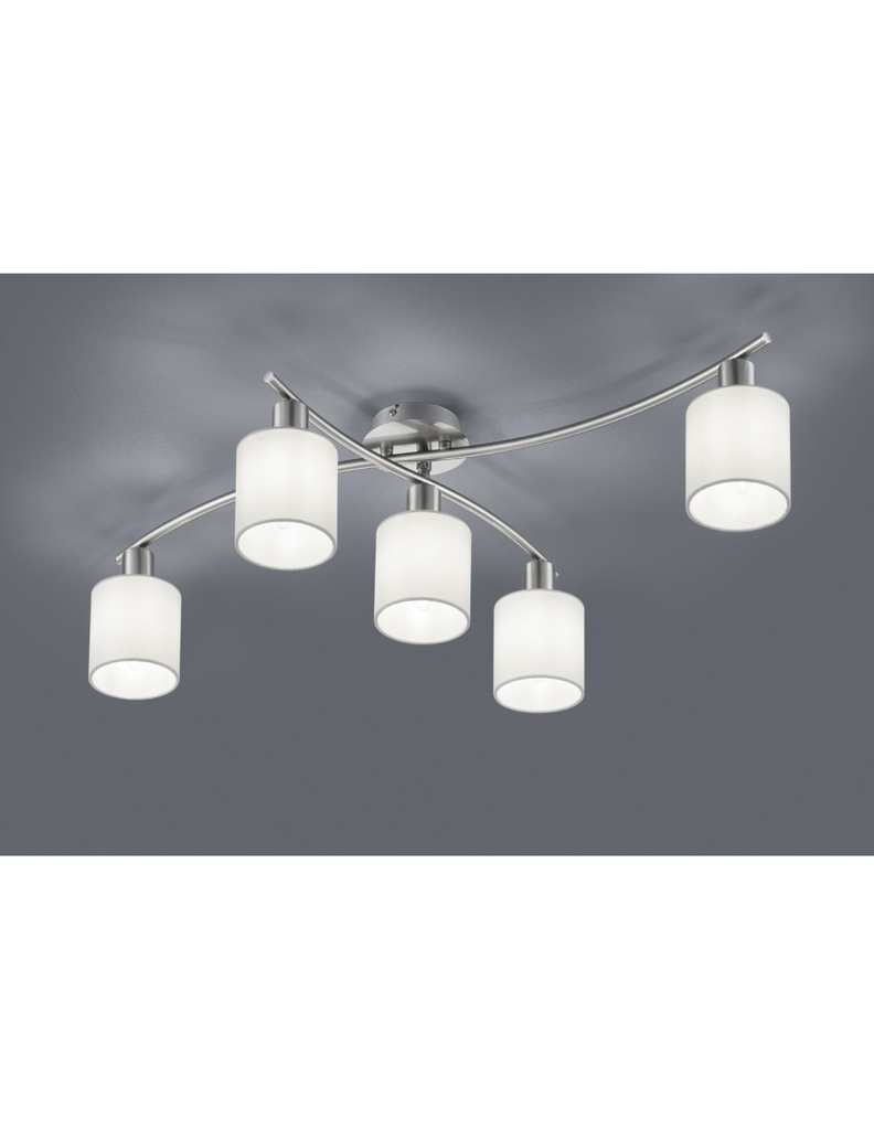 Plafoniera Garda Nichel 5 Paralumi Tessuto Bianco L75 cm Trio Lighting