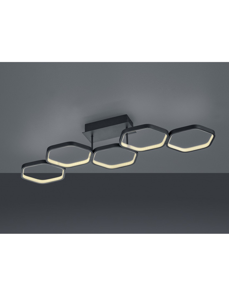 Plafoniera Led Dimmerabile Vigo 5 Esagoni L90 cm Antracite Trio Lighting