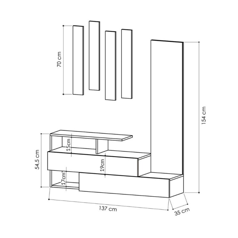 Mobile da ingresso tortora e antracite con specchio Ramda 137x35xh.154 cm